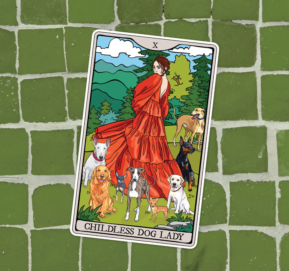 Childless Dog Lady Tarot Card Sticker Decal - Light Skin