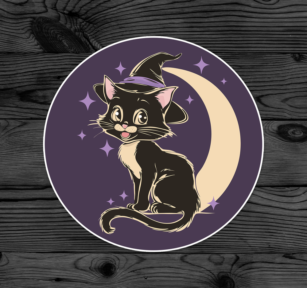 Witchy Kitty Sticker Gothic Halloween Witch Cat Decal