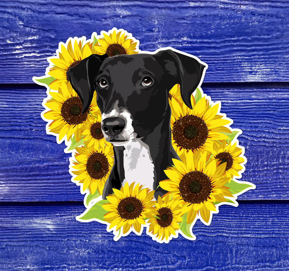 Marley Black Lab Dog Sunflowers Sticker Decal