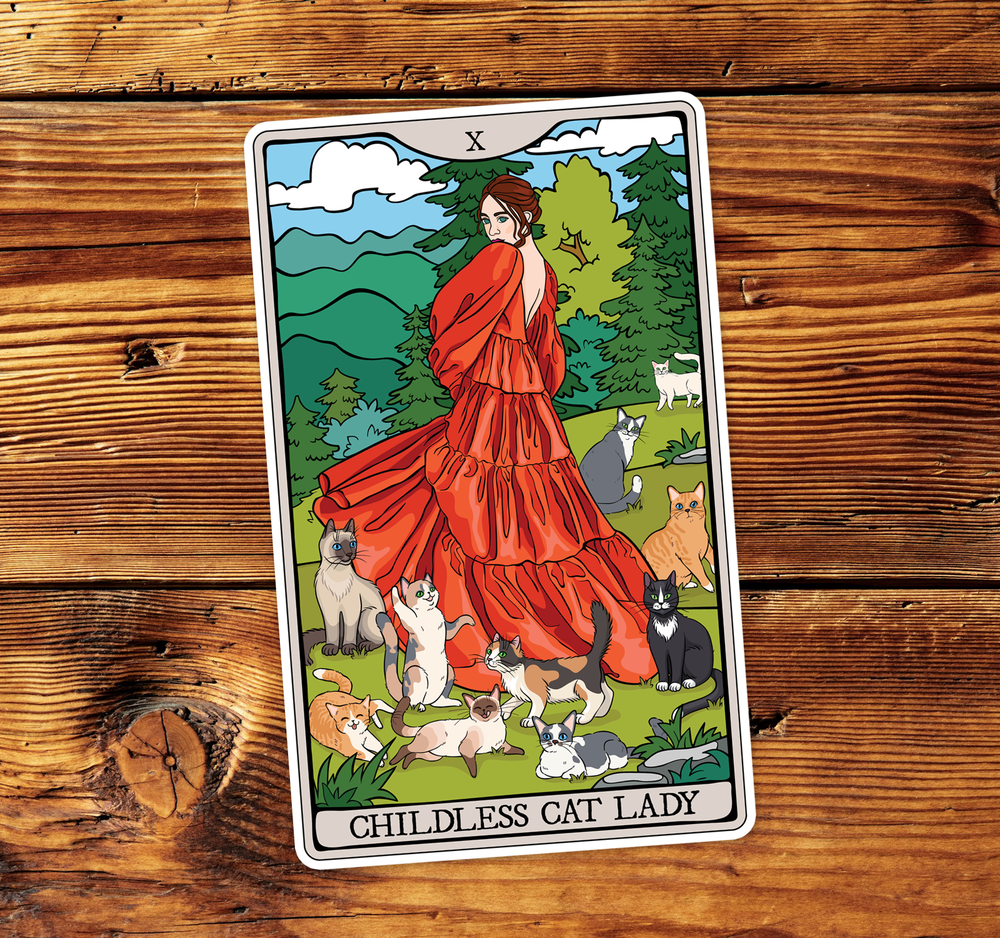 Childless Cat Lady Tarot Card Sticker - Light Skin
